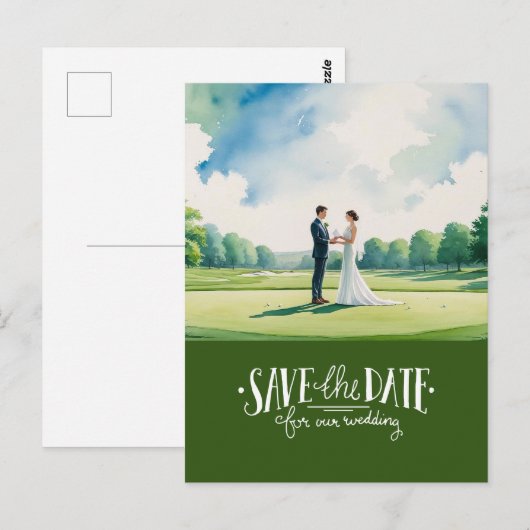 Golf save the date for wedding bride groom  briefkaart (Voorkant / Achterkant)