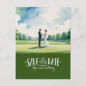 Golf save the date for wedding bride groom  briefkaart (Voorkant)