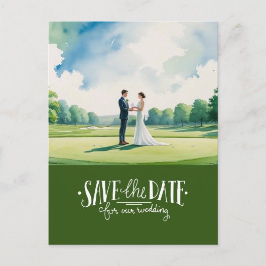 Golf save the date for wedding bride groom  briefkaart (Voorkant)