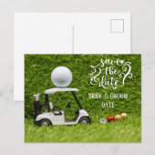 Golf Save the Date golf cart and ball on green Briefkaart (Voorkant / Achterkant)