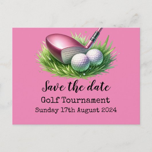 Golf Save the date Golf Pink thema Aankondigingskaart (Voorkant)