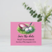 Golf Save the date Golf Pink thema Aankondigingskaart (Staand voorkant)