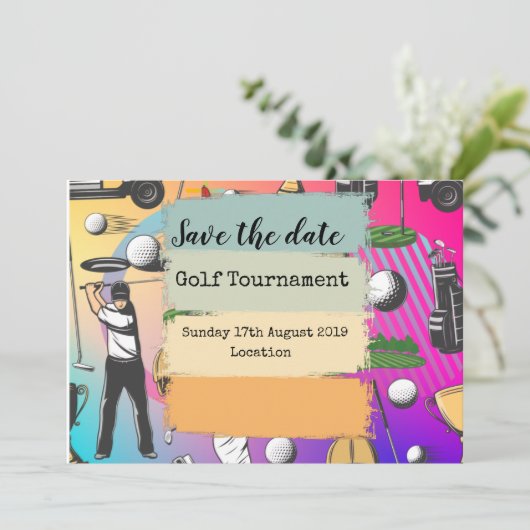 Golf Save the date Golf Tournament kleurful (Staand voorkant)
