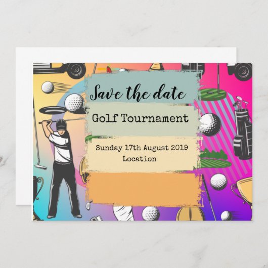 Golf Save the date Golf Tournament kleurful (Voorkant / Achterkant)