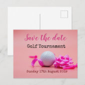 Golf Save the date Golf Tournament on roze Aankondigingskaart (Voorkant / Achterkant)