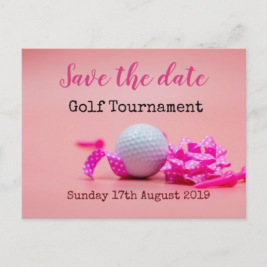 Golf Save the date Golf Tournament on roze Aankondigingskaart (Voorkant)