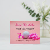 Golf Save the date Golf Tournament on roze Aankondigingskaart (Staand voorkant)