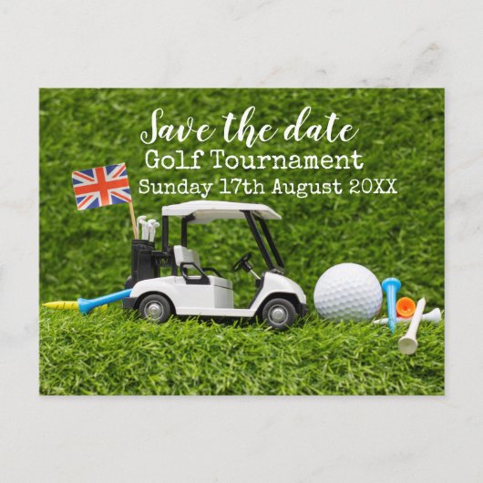 Golf Save the date Golf Tournament Union Jack Flag Aankondigingskaart (Voorkant)