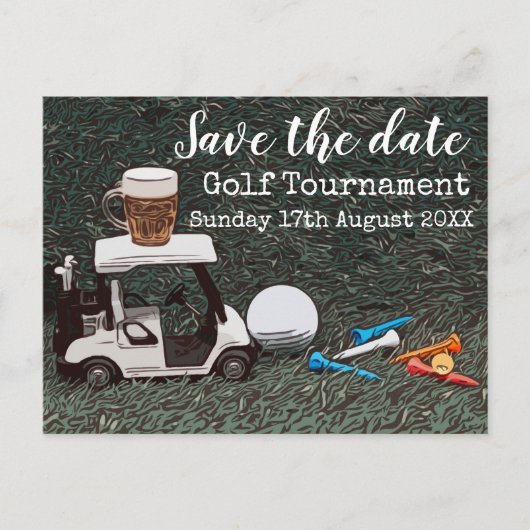 Golf Save the date Golf Tournament with Cart Beer Aankondigingskaart (Voorkant)