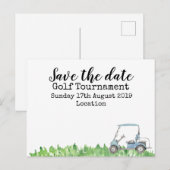 Golf Save the date Golf Tournament with golf cart Aankondigingskaart (Voorkant / Achterkant)