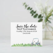 Golf Save the date Golf Tournament with golf cart Aankondigingskaart (Staand voorkant)