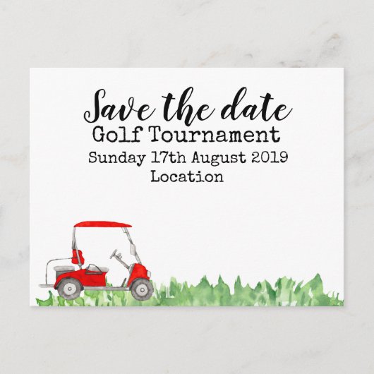 Golf Save the date Golf Tournament with golf cart Aankondigingskaart (Voorkant)