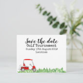 Golf Save the date Golf Tournament with golf cart Aankondigingskaart (Staand voorkant)