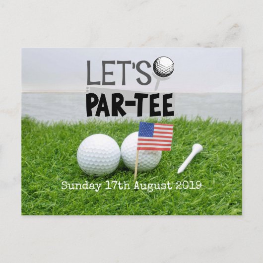 Golf Save the date Golf Tournament with U.S.A.flag Aankondigingskaart (Voorkant)