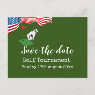 Golf Save the date Golf Tournament with U.S.A.flag Aankondigingskaart
