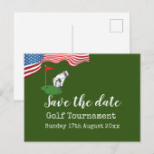 Golf Save the date Golf Tournament with U.S.A.flag Aankondigingskaart (Voorkant / Achterkant)