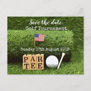 Golf Save the date Golf Tournament with U.S.A.flag Aankondigingskaart