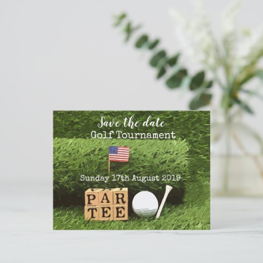 Golf Save the date Golf Tournament with U.S.A.flag Aankondigingskaart (Staand voorkant)