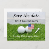 Golf Save the date Golf Tournament with U.S.A.flag Aankondigingskaart (Voorkant / Achterkant)