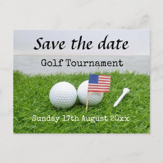 Golf Save the date Golf Tournament with U.S.A.flag Aankondigingskaart (Voorkant)