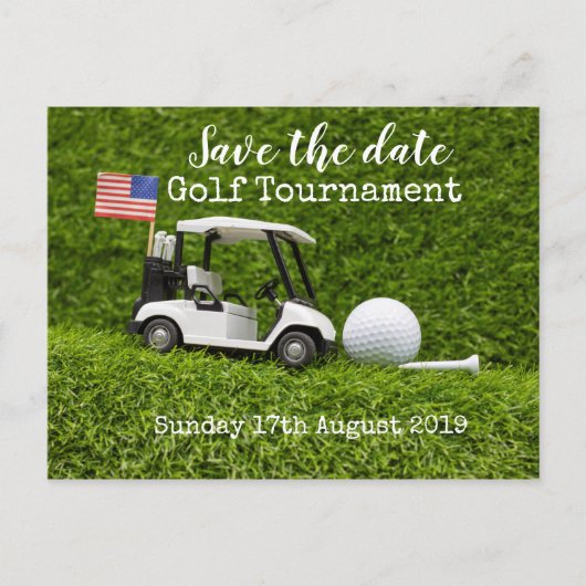 Golf Save the date Golf Tournament with U.S.A.flag Aankondigingskaart (Voorkant)