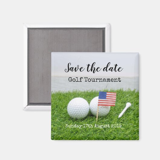 Golf Save the date Golf Tournament with U.S.A.flag Magneet (Voorkant / Achterkant)