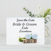 Golf Save the Date golfbal en tee met liefde Kaart (Staand voorkant)