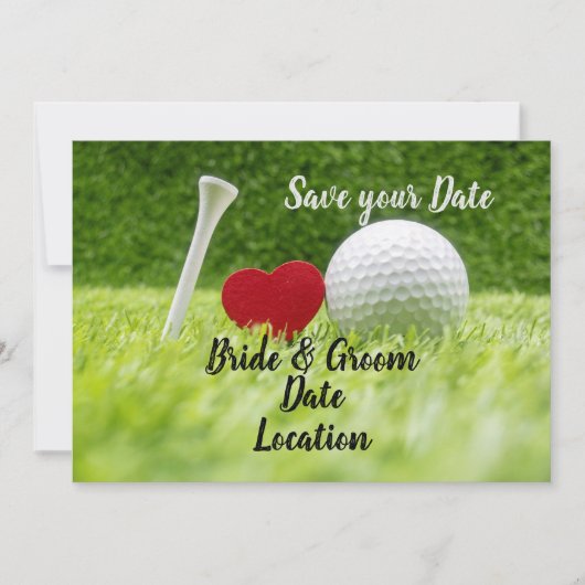Golf save the date golfbal met liefde kaart (Voorkant)