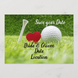 Golf save the date  golfbal met liefde kaart