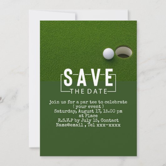 Golf save the date  golfbal op de green kaart (Voorkant)
