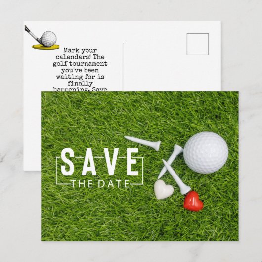 Golf Save the date Golftoernooi liefde bruiloft Aankondigingskaart (Voorkant / Achterkant)