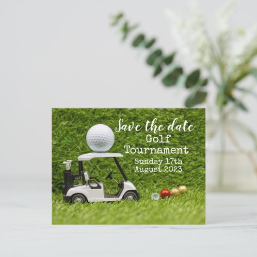 Golf Save the date Golftoernooi  met golfkar Aankondigingskaart (Staand voorkant)