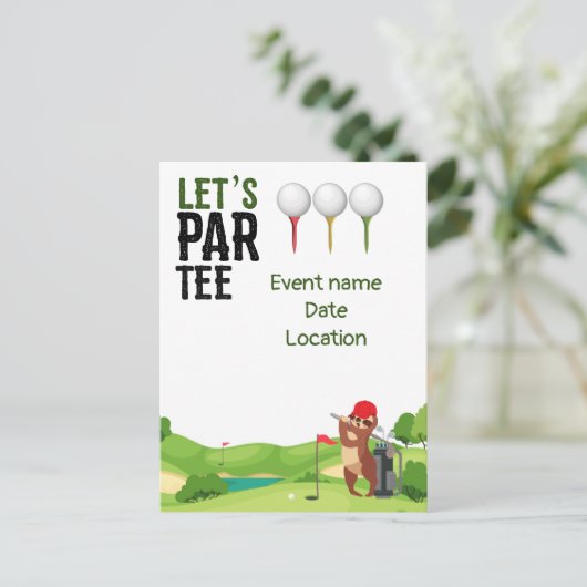Golf Save the Date Let's Par T-shirt with Sloth gr Briefkaart (Staand voorkant)