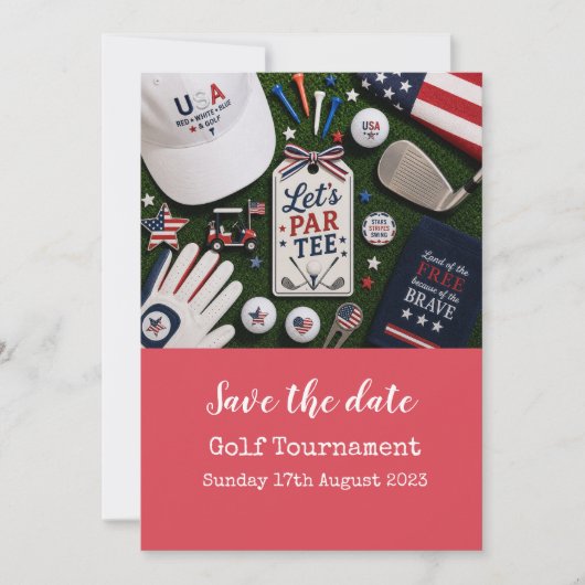 Golf Save the Date met Amerikaans thema Kaart (Voorkant)