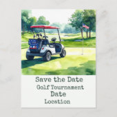 Golf Save the Date met golfbal & Amerikaanse vlag Briefkaart (Voorkant)