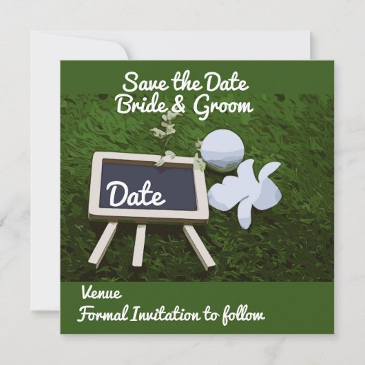 Golf Save the Date met golfbal en bloem (Voorkant)