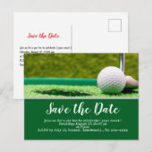 Golf save the date met golfbal en putter briefkaart (Voorkant / Achterkant)