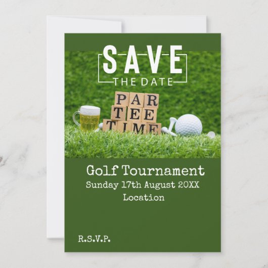 Golf Save the date met golfbal op green Kaart (Voorkant)