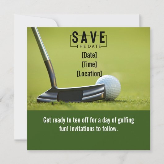 Golf Save the Date met golfbal op groen gras (Voorkant)