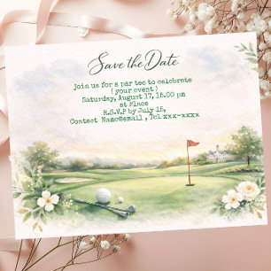 Golf save the date met golfbal OP PUTTING GREEN Briefkaart