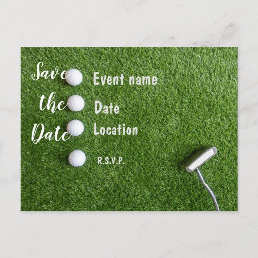 Golf Save the Date met golfballen op groen gras Briefkaart (Voorkant)