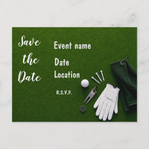 Golf Save the Date met golfballen op groen gras Briefkaart