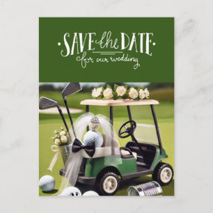 Golf Save the Date met golfkar op groen Briefkaart