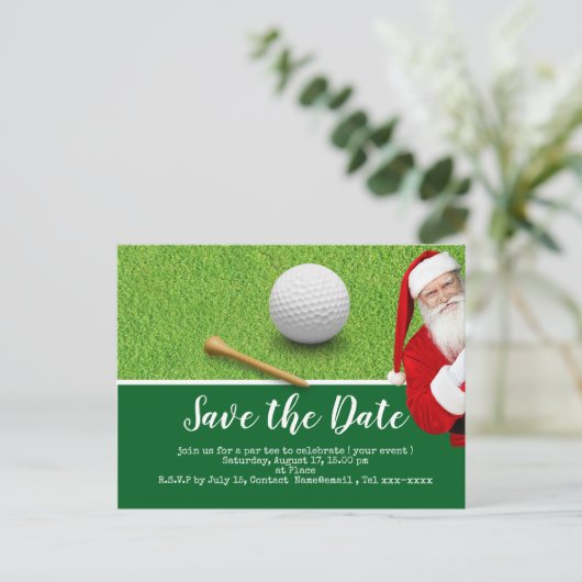 Golf save the date met Kerstman voor Kerstmis  Feestdagenkaart (Staand voorkant)