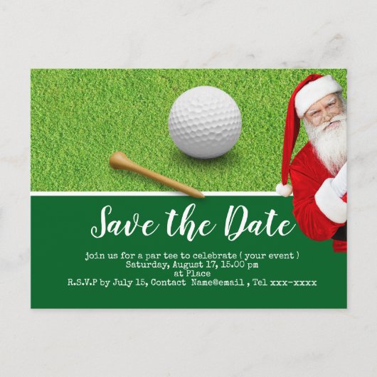 Golf save the date met Kerstman voor Kerstmis Feestdagenkaart (Voorkant)