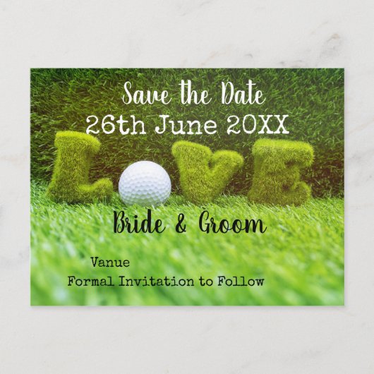 Golf Save the date of bruiloft with golf ball Uitnodiging Briefkaart (Voorkant)