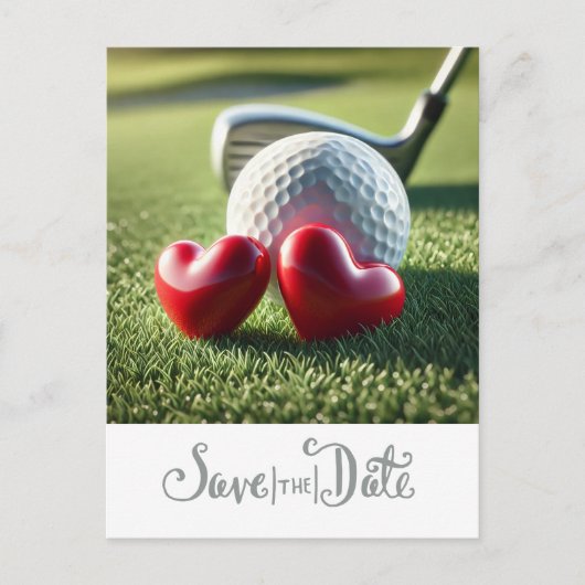 Golf Save the date of bruiloft with golf ball Uitnodiging Briefkaart (Voorkant)