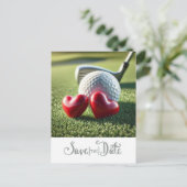 Golf Save the date of bruiloft with golf ball Uitnodiging Briefkaart (Staand voorkant)