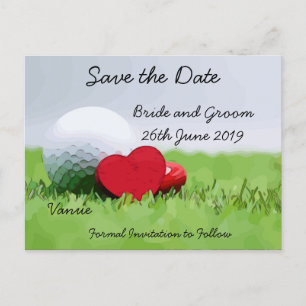 Golf Save the date of bruiloft with golf ball Uitnodiging Briefkaart