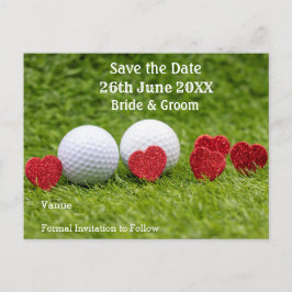 Golf Save the date of bruiloft with red hart Uitnodiging Briefkaart